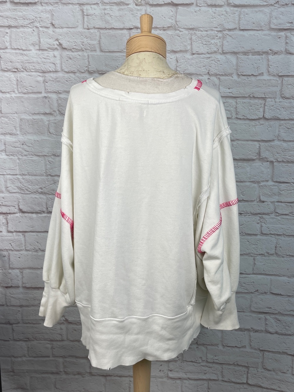 Free People x Tricia Fix Camden Patchwork Quilted Love Ivory Sweatshirt Size S - Picture 3 of 12